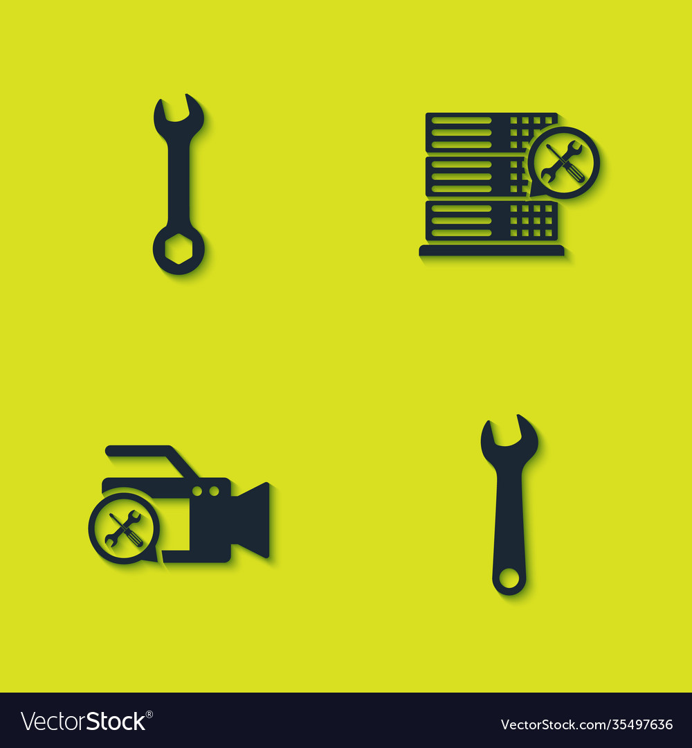 Set wrench video camera service and database vector image Set wrench video camera service and database