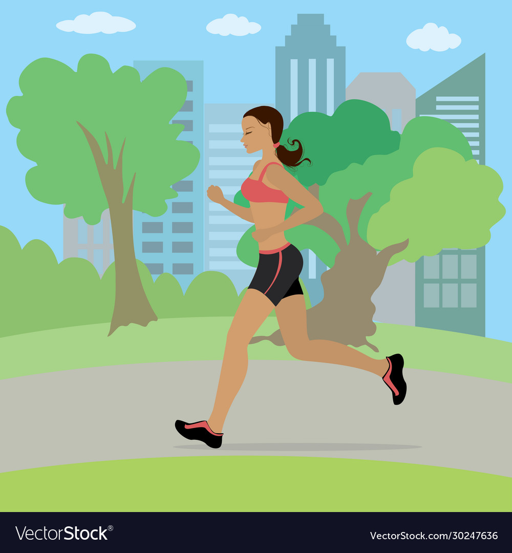 Young and slim woman running in park Royalty Free Vector