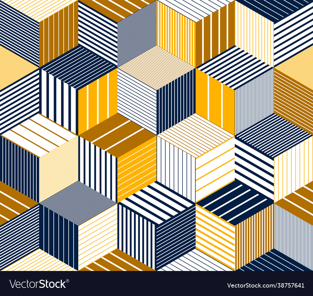 3d cubes seamless pattern background lined