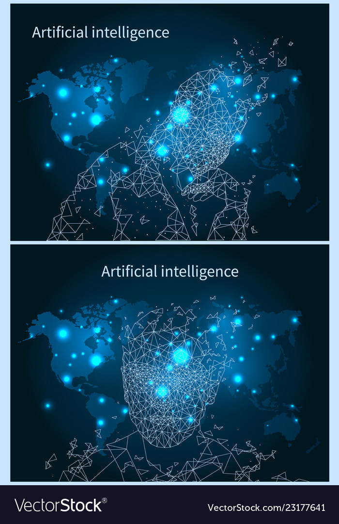 Artificial intelligence network and map vector image Artificial intelligence network and map