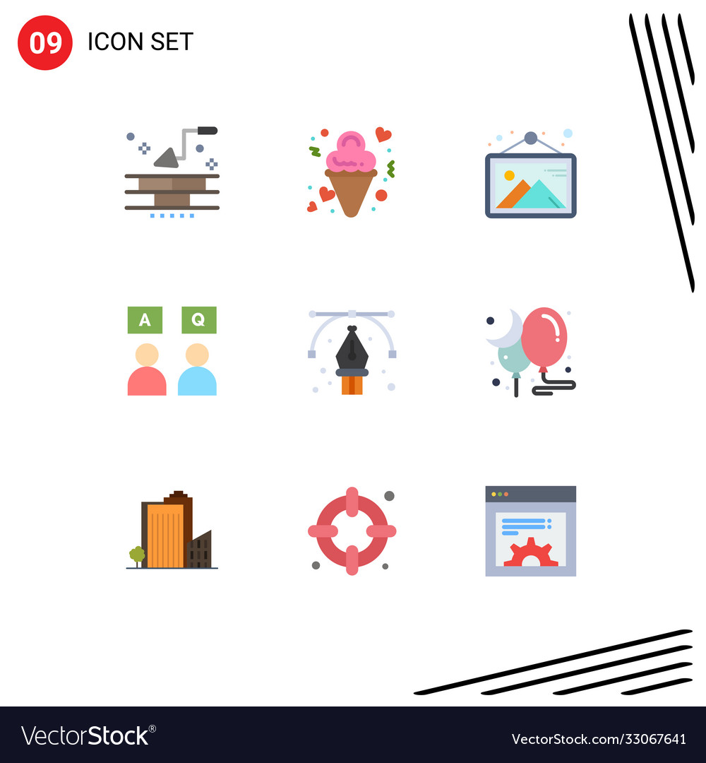 Group 9 flat colors signs and symbols for qa