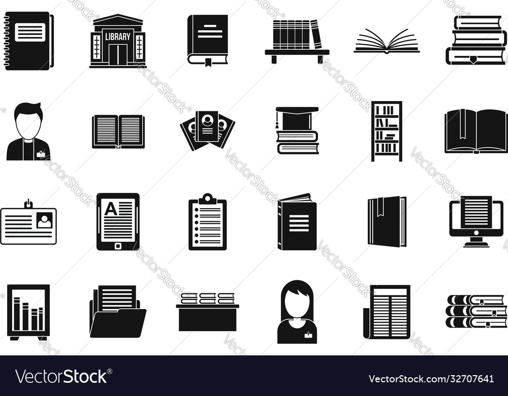 Library book icons set simple style Royalty Free Vector