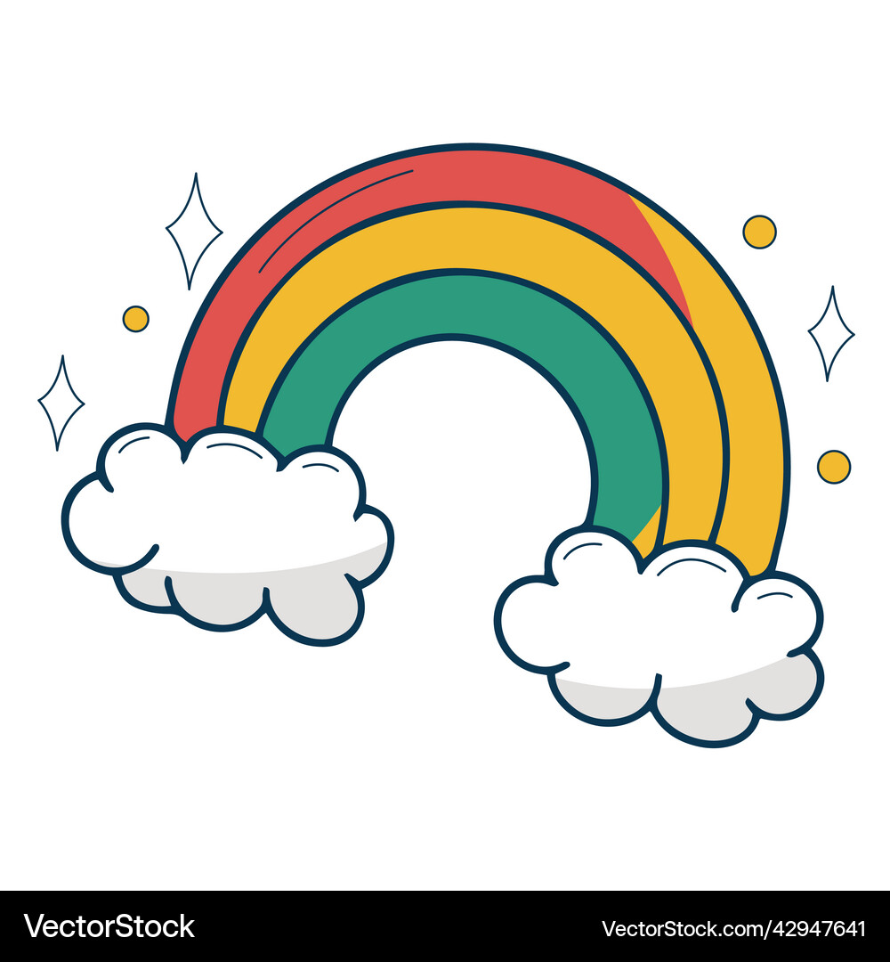 Rainbow over clouds flat high quality Royalty Free Vector