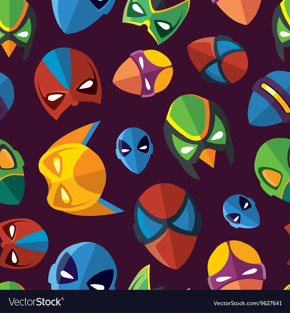 Seamless pattern of super hero masks in flat style