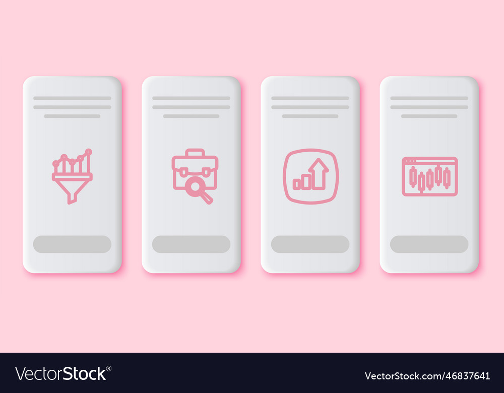 Set line sales funnel with chart work search vector image Set line sales funnel with chart work search