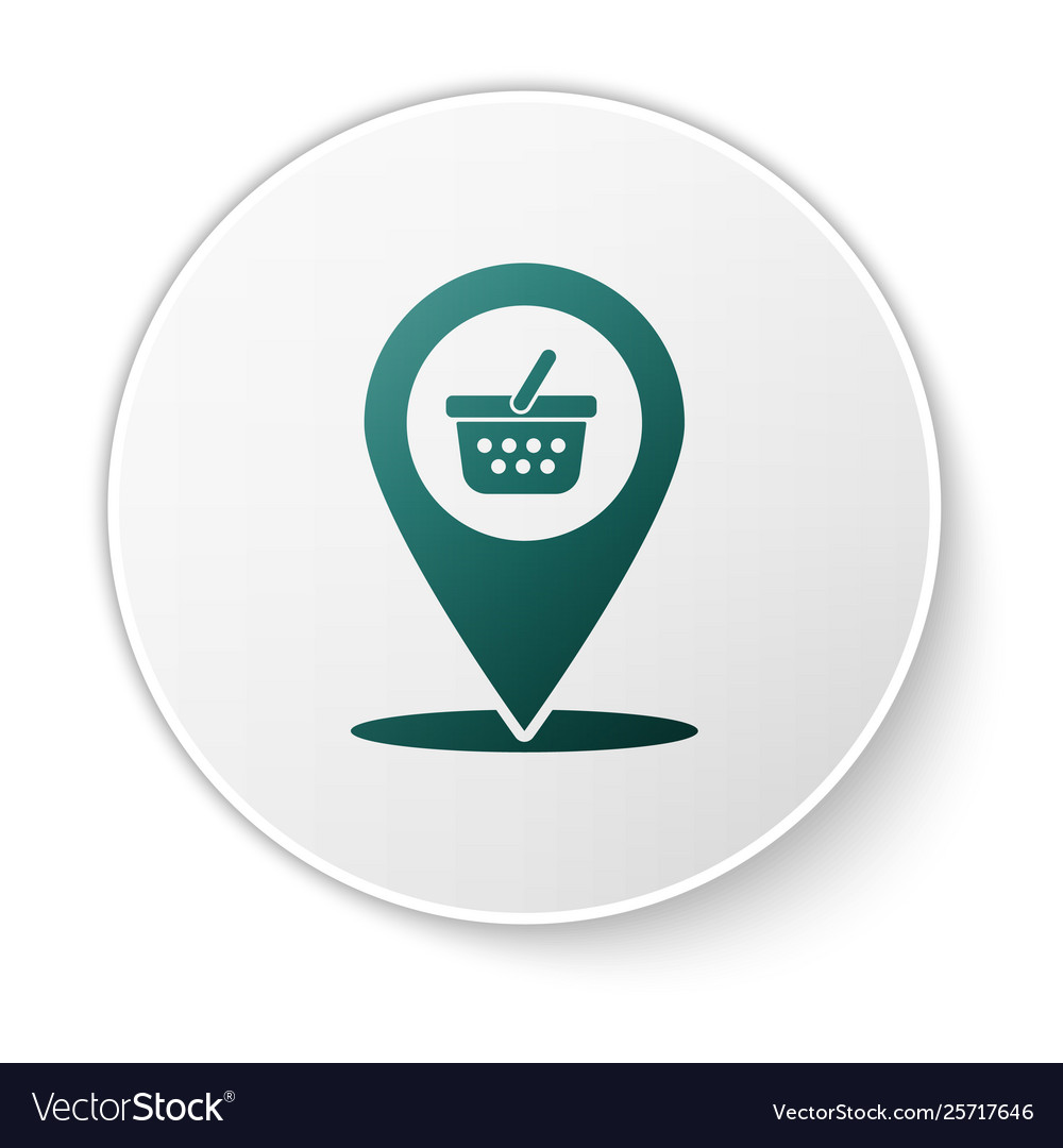Green map pointer with shopping basket icon Vector Image Green map pointer with shopping basket icon