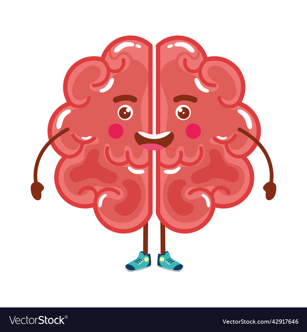 Happy brain smiling kawaii Royalty Free Vector Image