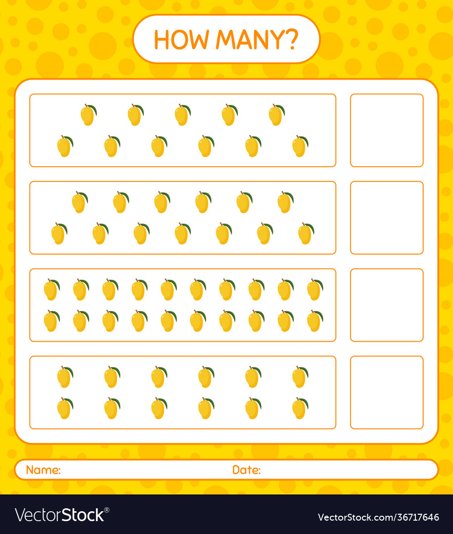 How many counting game with mango worksheet vector image How many counting game with mango worksheet