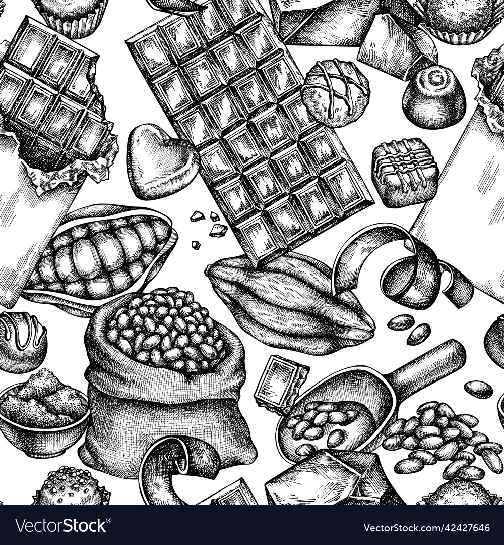 Seamless pattern with black and white cocoa beans