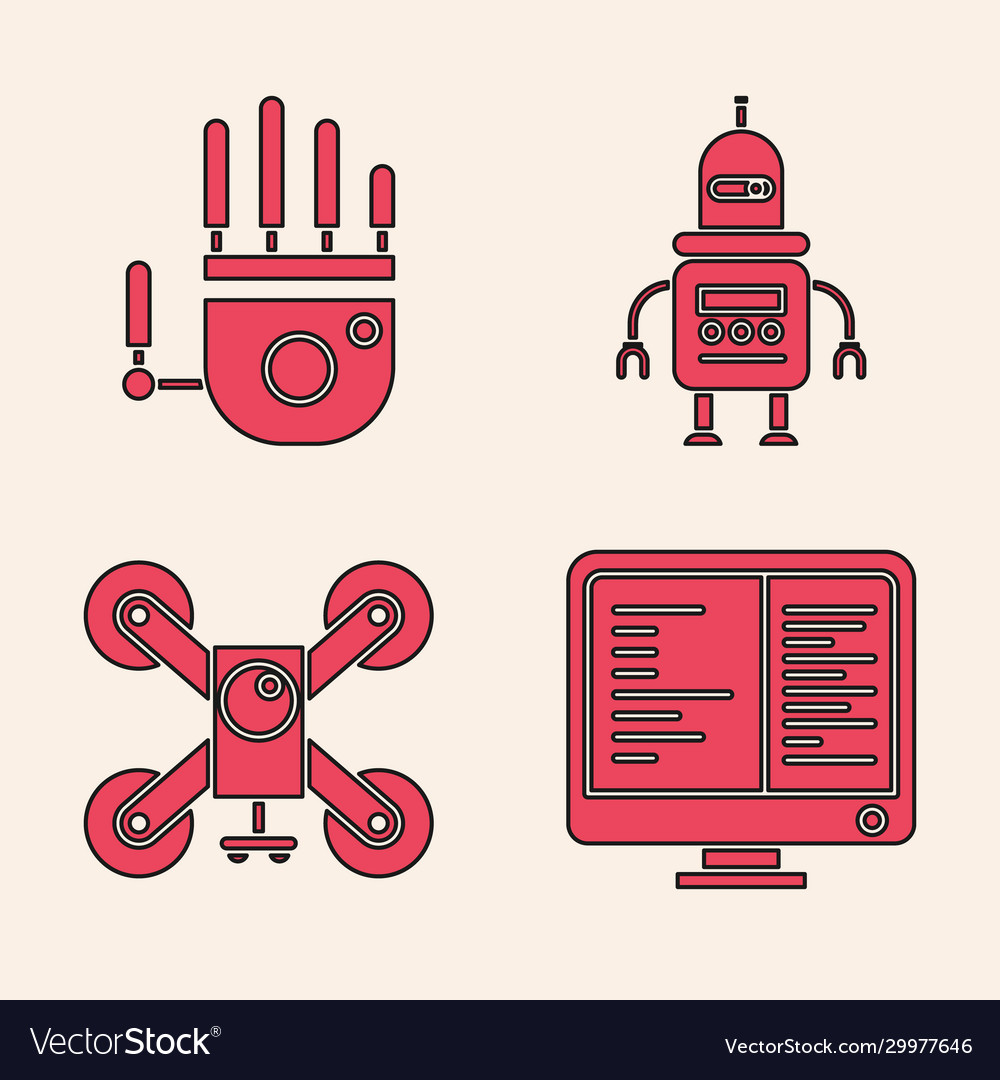 Set computer monitor screen mechanical robot hand Vector Image Set computer monitor screen mechanical robot hand