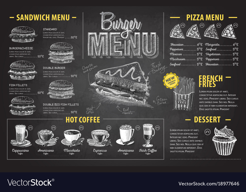 vintage chalk drawing burger menu design vector image