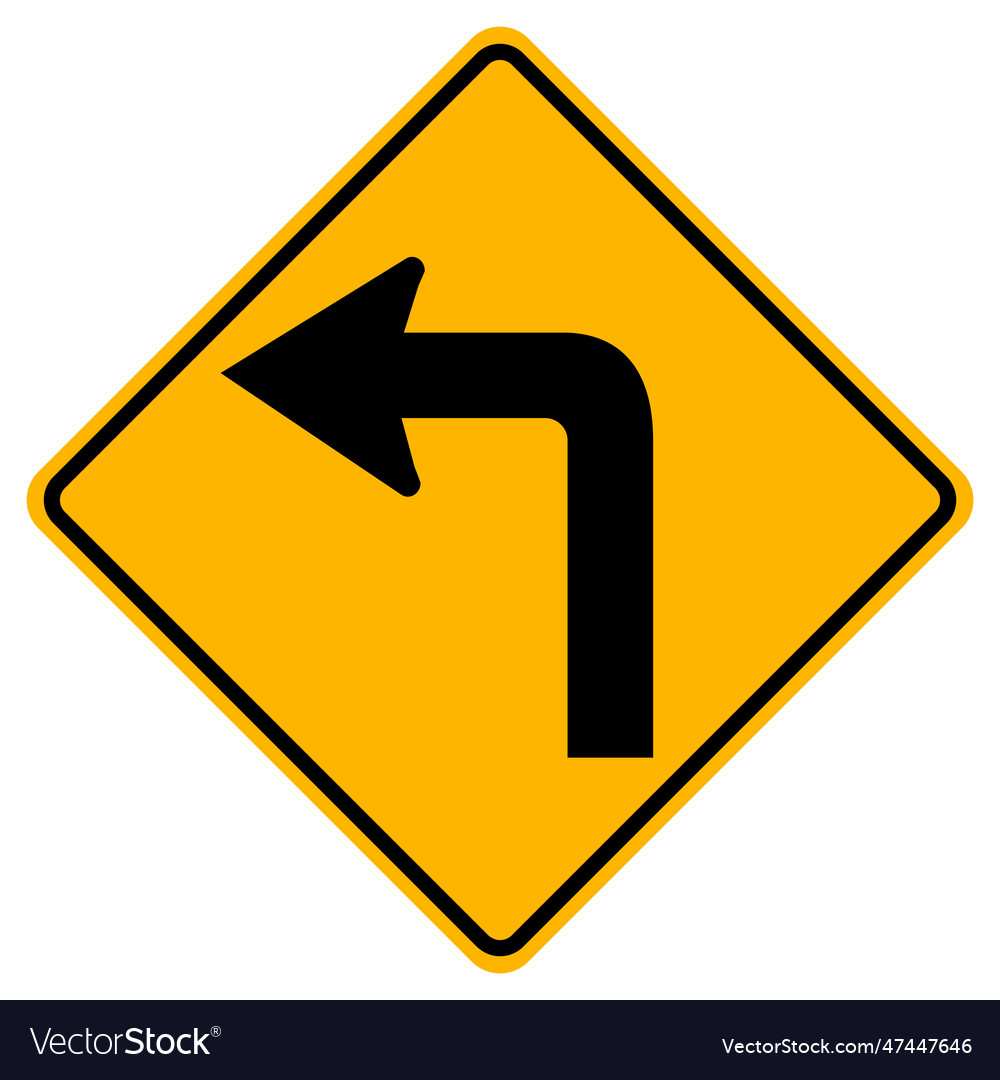 Warning Signs Sharp Curve To Left On White Vector Image