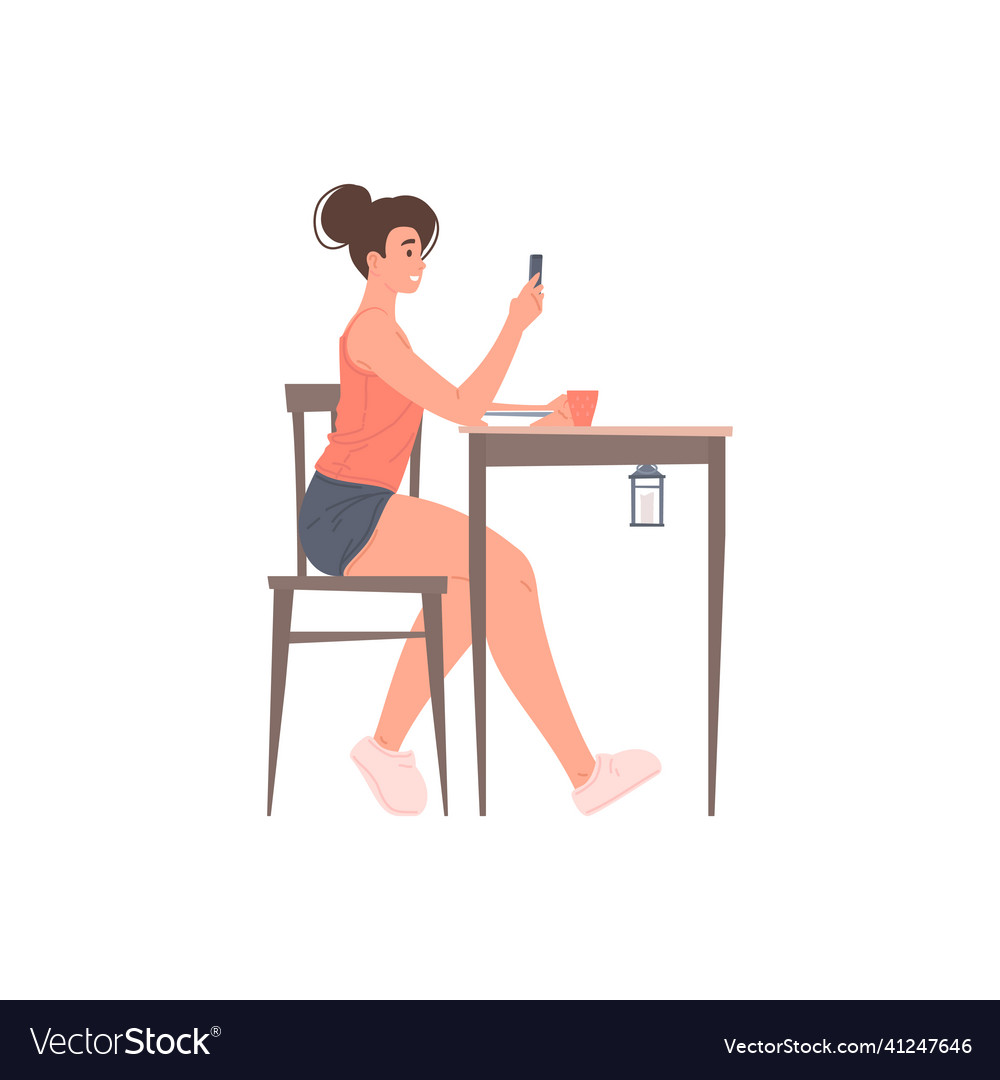 Young smiling woman chatting use smartphone Vector Image