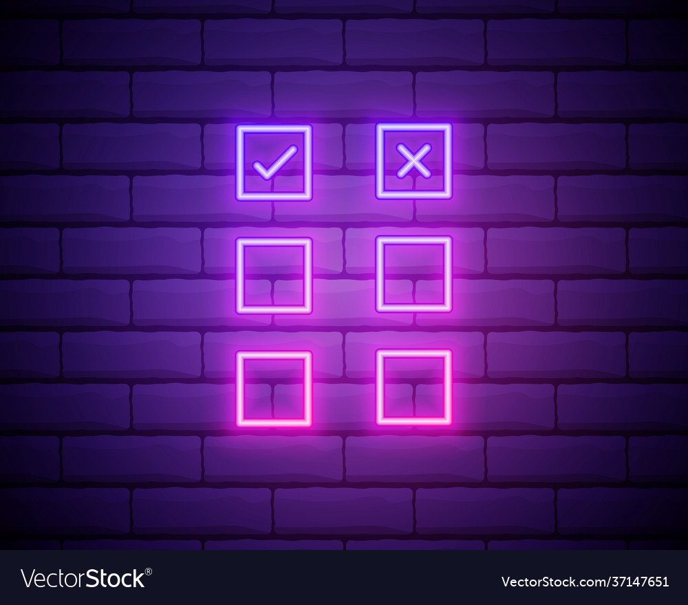 Check mark and cross in neon style tick