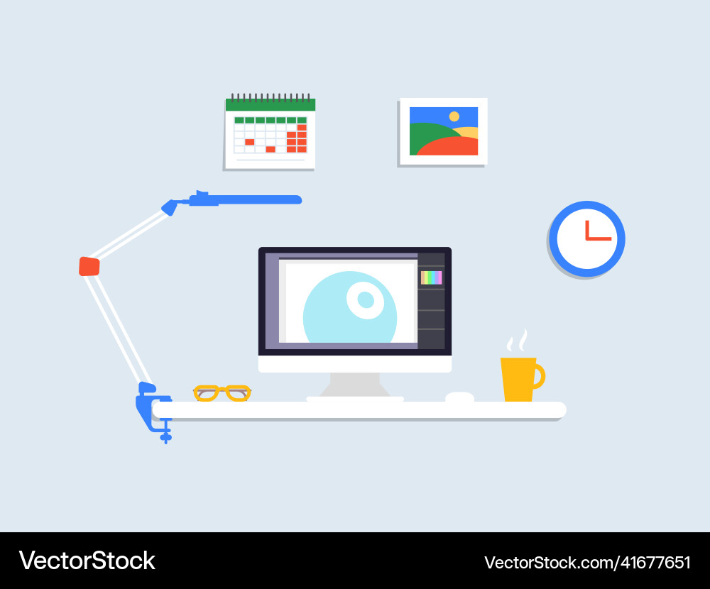 Flat designer workplace concept Royalty Free Vector Image