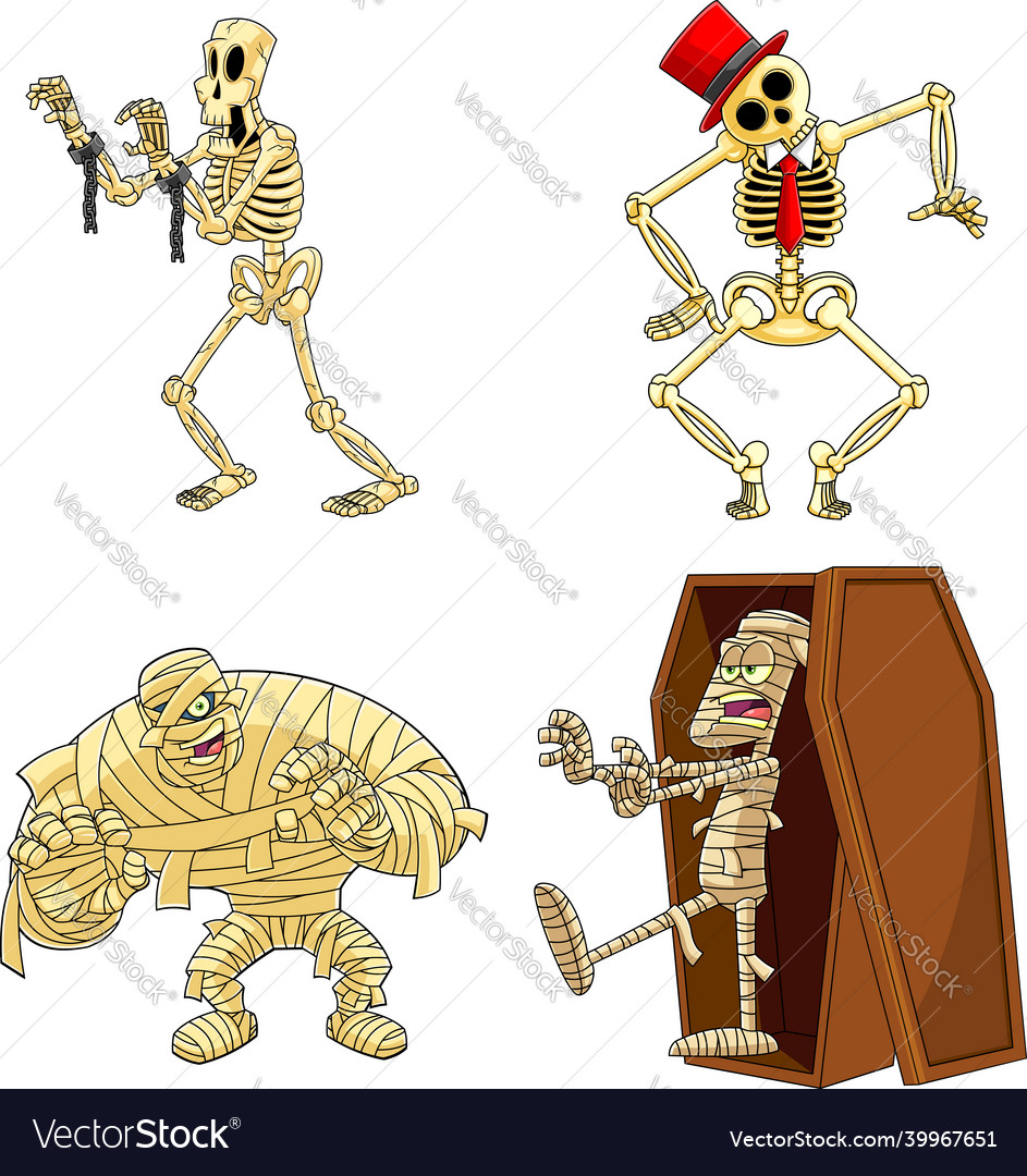 Halloween cartoon characters skeleton and mummy Vector Image Halloween cartoon characters skeleton and mummy Vector Image