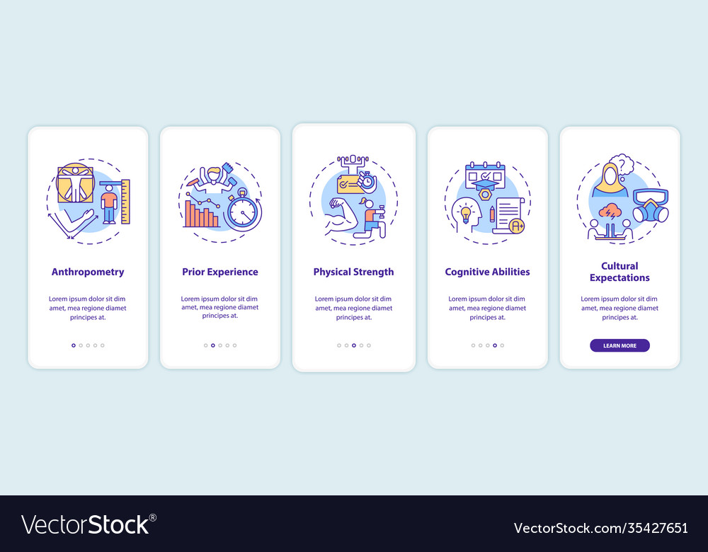 Human factors in ergonomics onboarding mobile app vector image Human factors in ergonomics onboarding mobile app