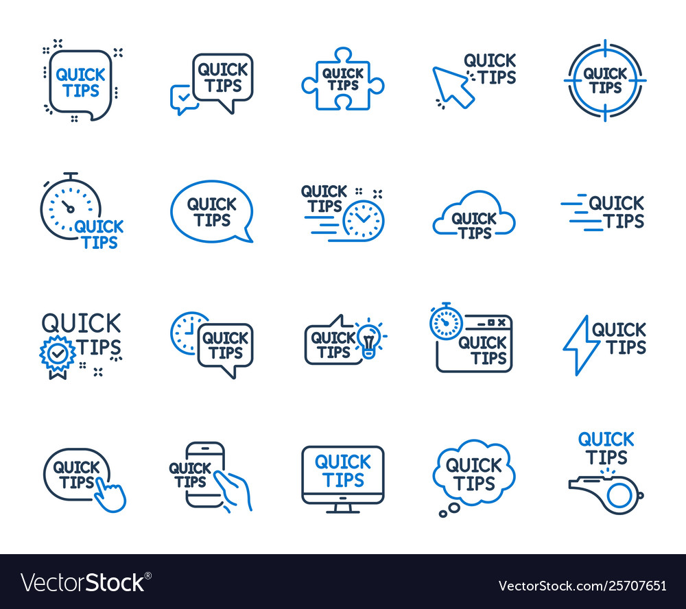 Quick tips line icons set helpful tricks Vector Image Quick tips line icons set helpful tricks