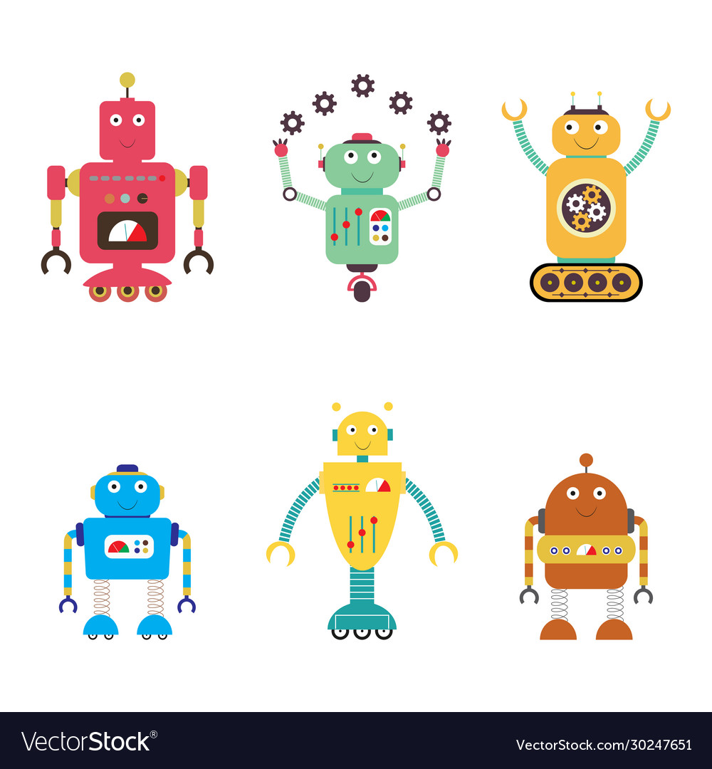Robots collection android isolated on white