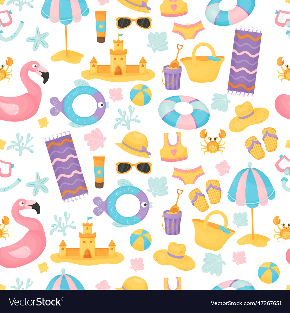 Seamless pattern with summer sea attributes Vector Image