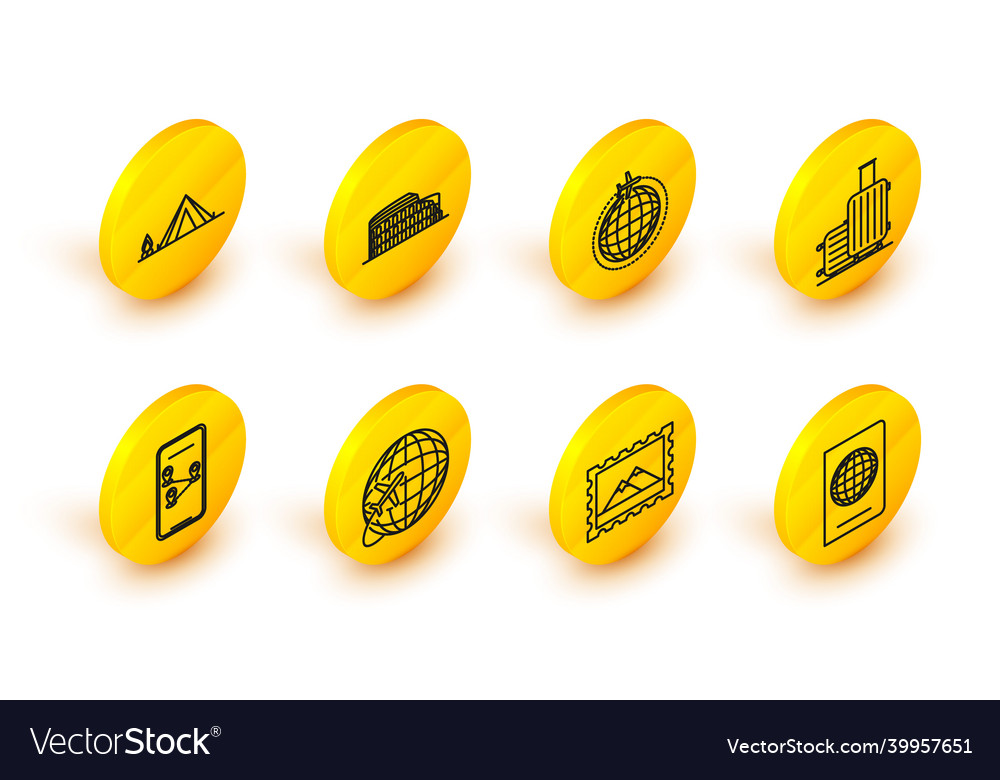 Set line passport with biometric data globe vector image Set line passport with biometric data globe
