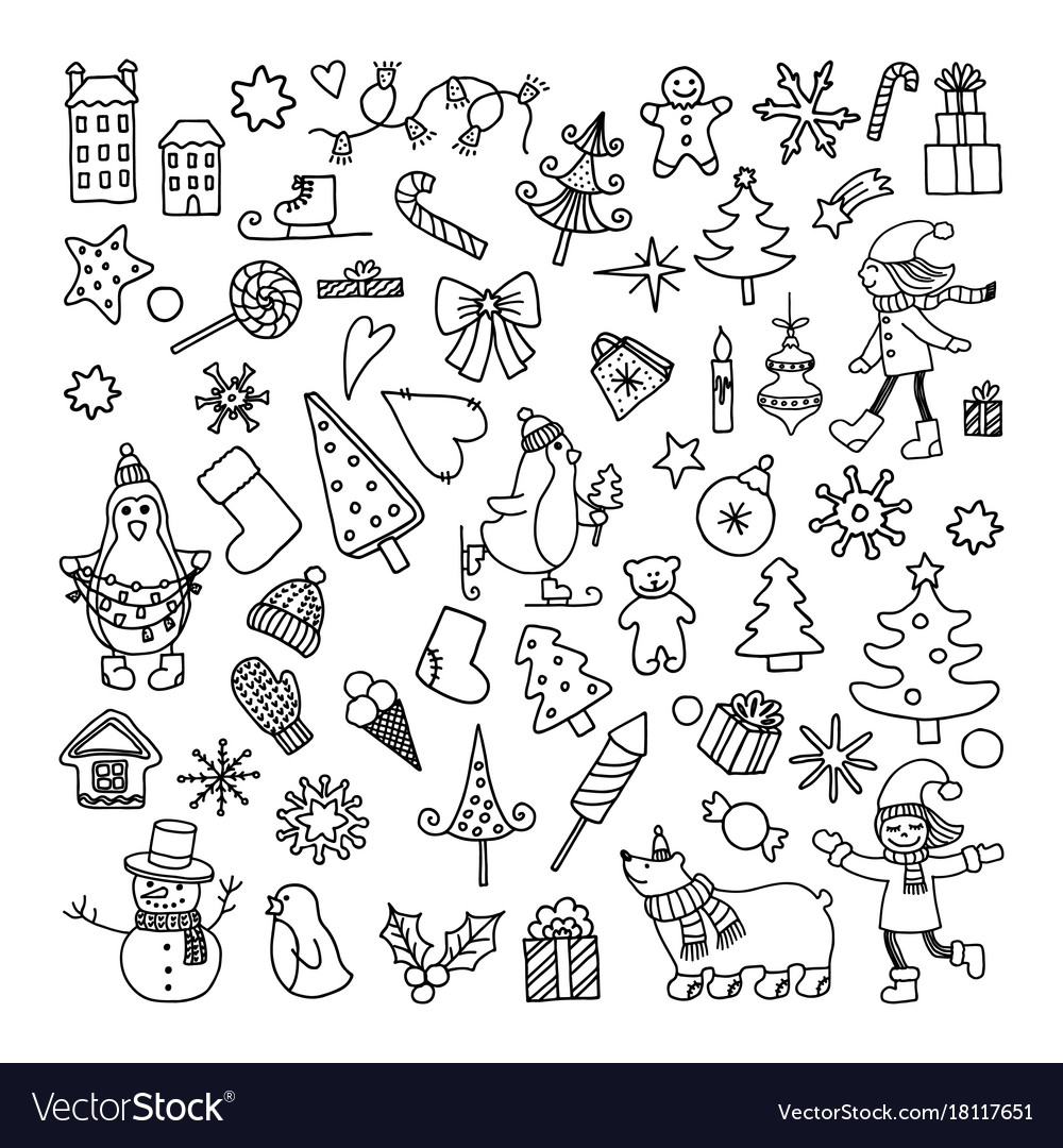 Set of doodle cartoon objects and symbols on a new