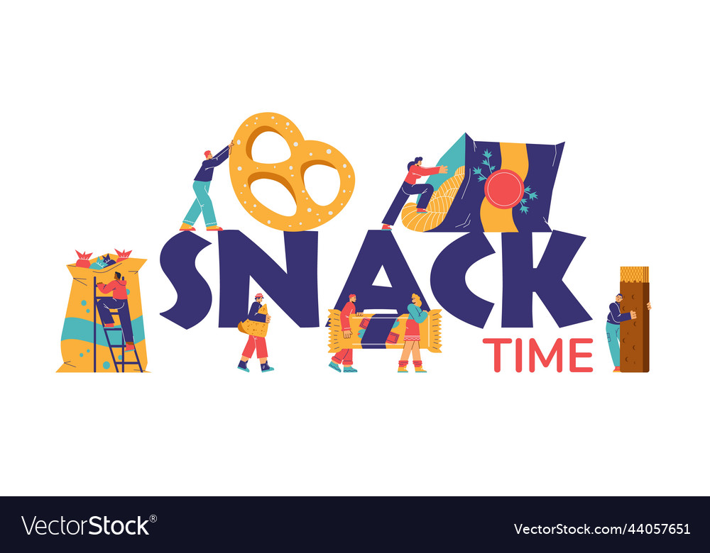 Snack time typographic header with cartoon Vector Image