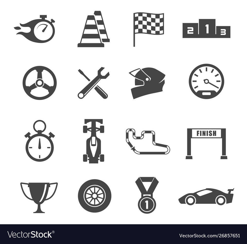 Sport car racing glyph isolated icons set vector image Sport car racing glyph isolated icons set
