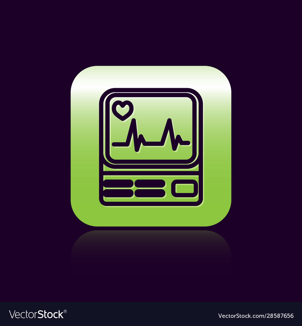 Black line computer monitor with cardiogram icon vector image Black line computer monitor with cardiogram icon
