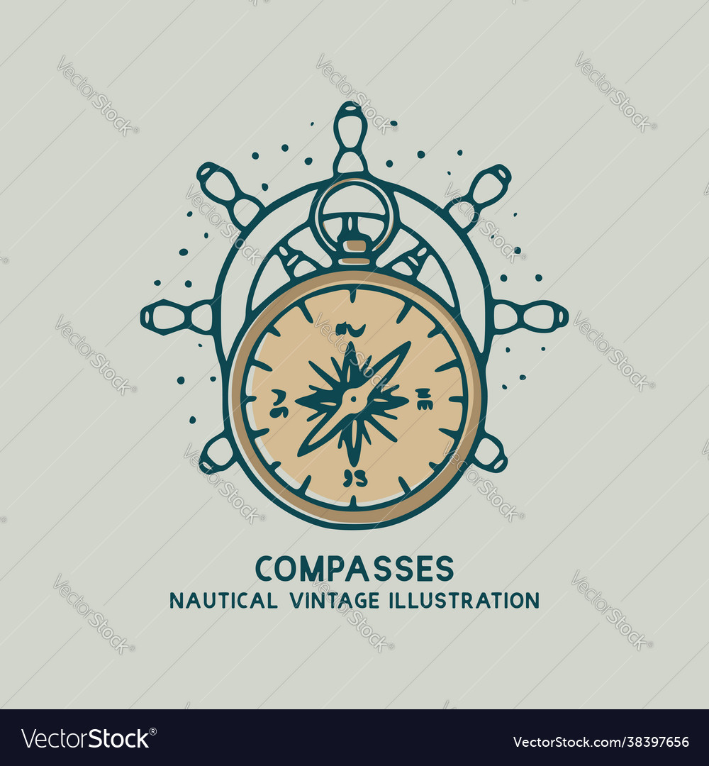 Compasses with ships wheel nautical vintage