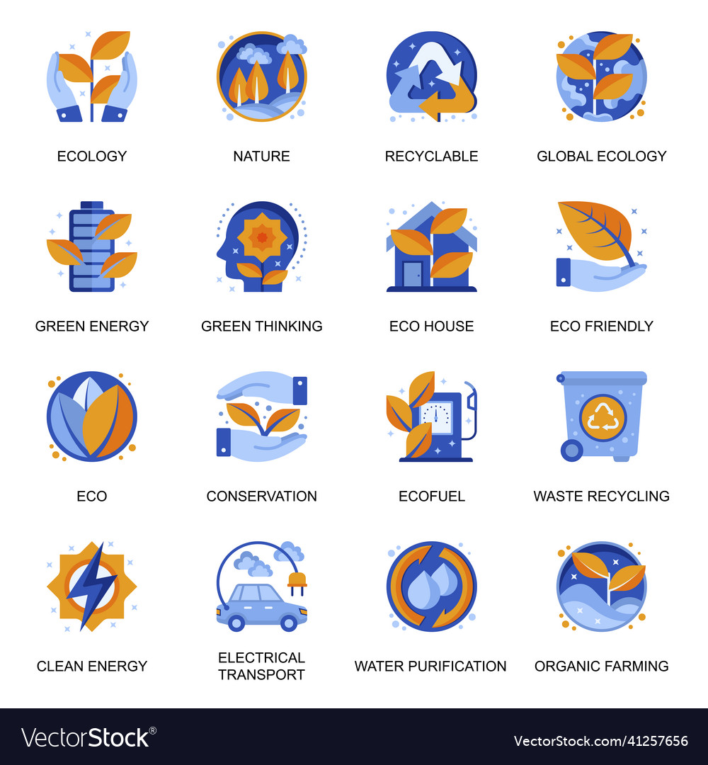 Ecology icons set in flat style waste recycling Vector Image