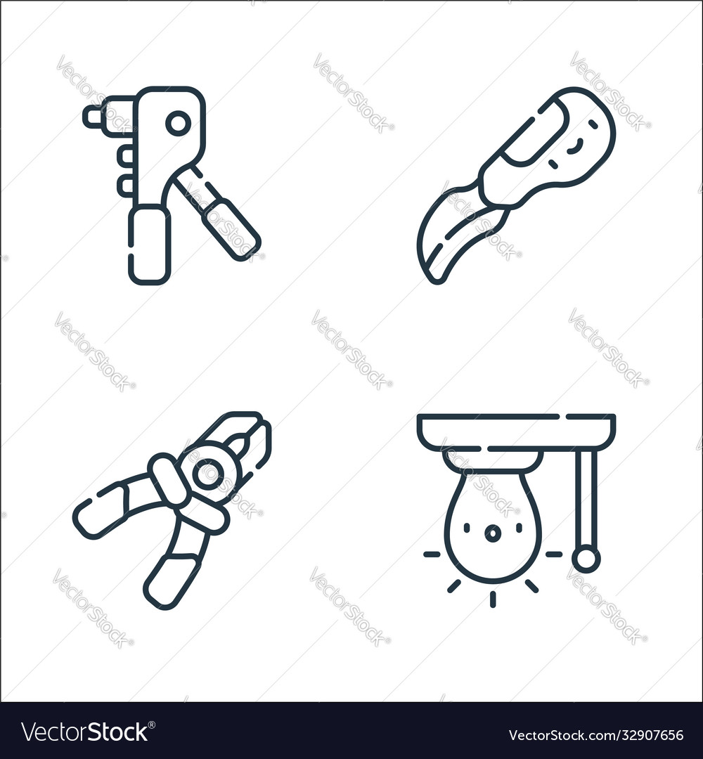 Electrician tools and line icons linear set