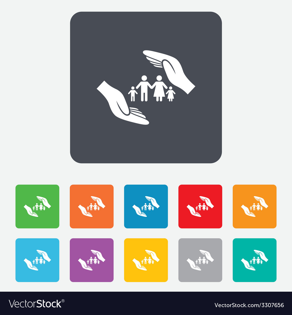 Family life insurance sign icon hands protect