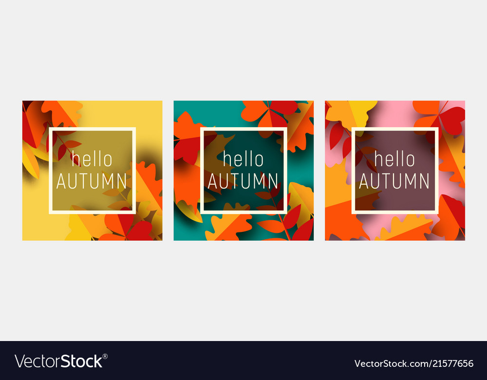 Hello autumn greeting card template set fall