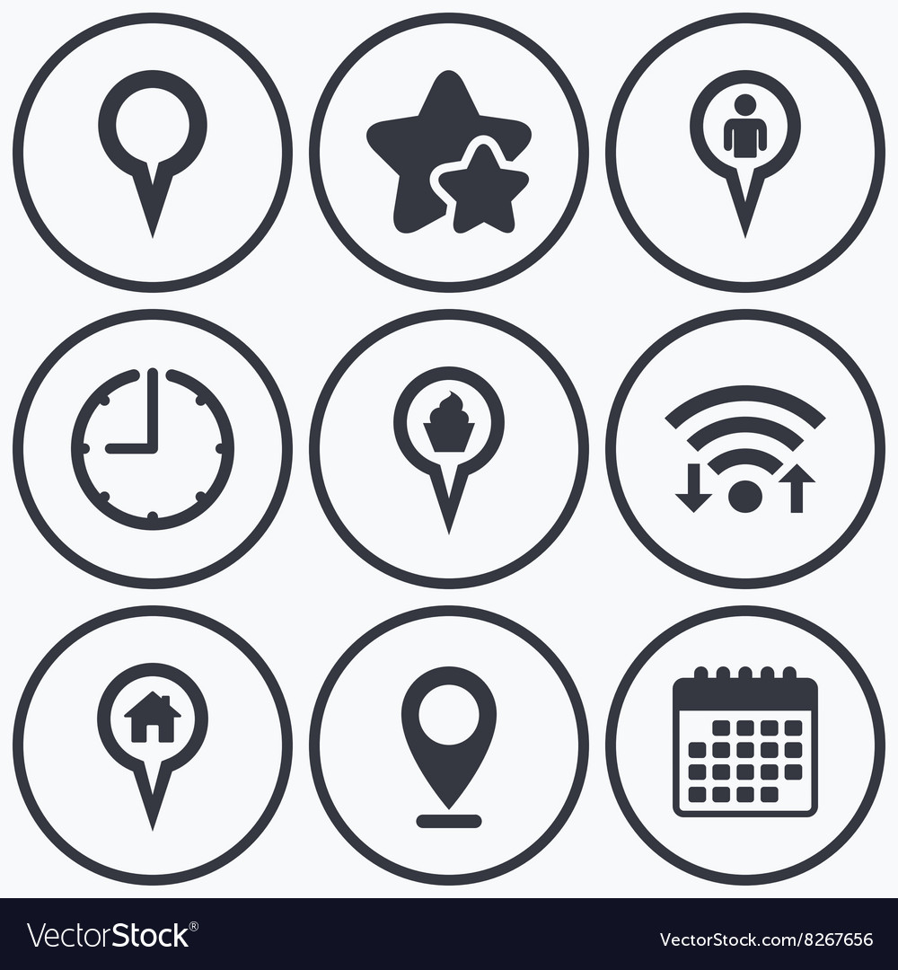 Map pointer icons home food and user location