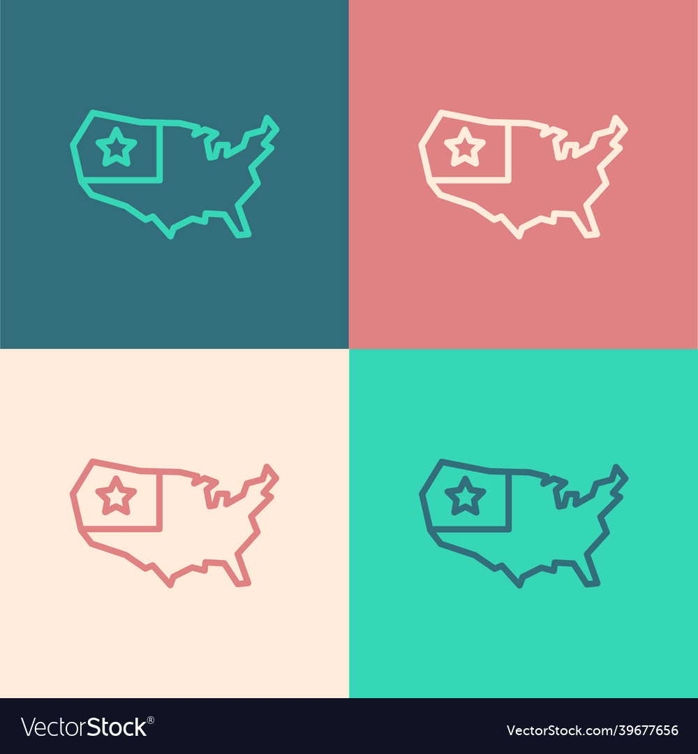 Pop art line usa map icon isolated on color