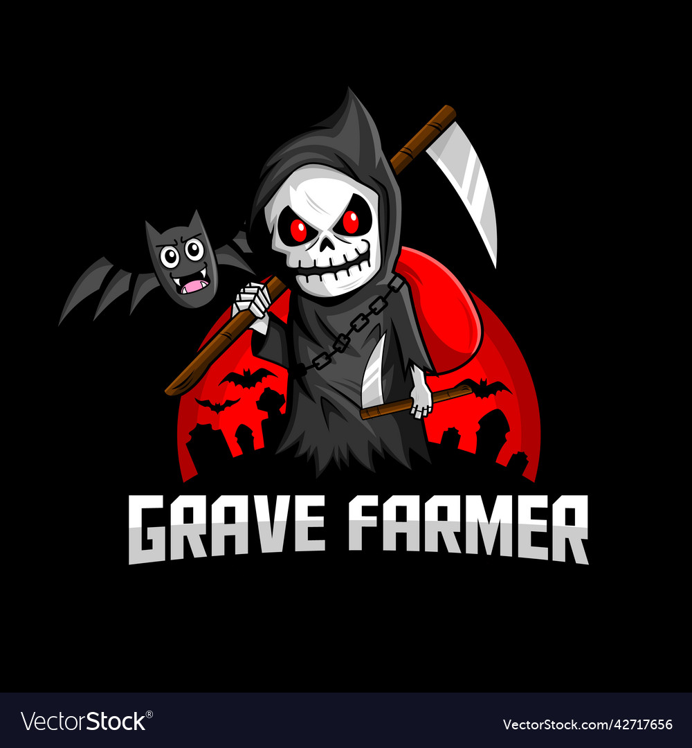 Reaper skull grave guardian and bat graveyard Vector Image