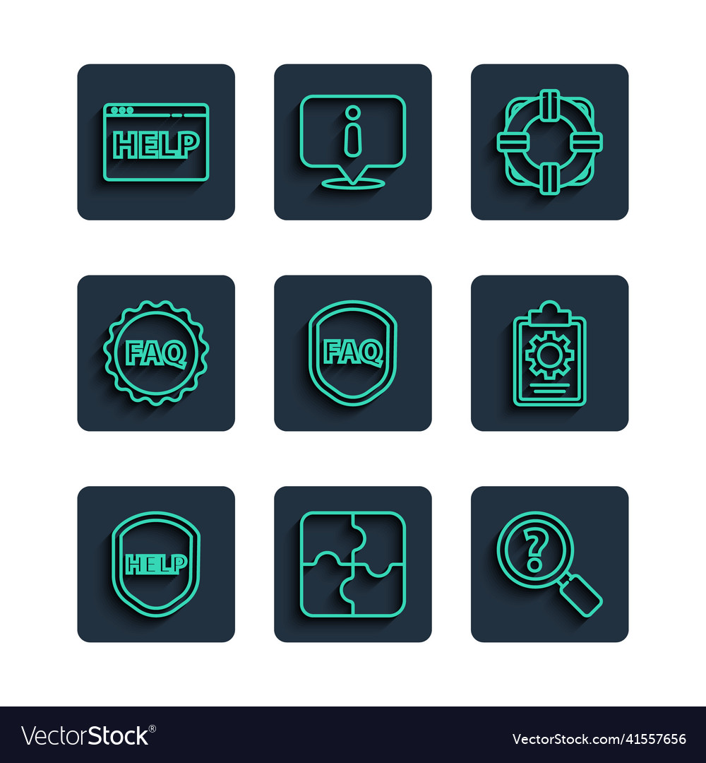 Set line shield with text help piece of puzzle vector image Set line shield with text help piece of puzzle