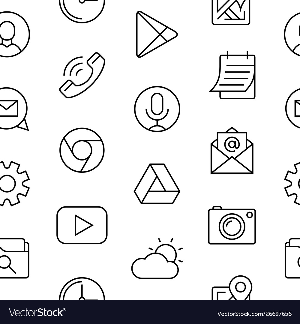 Smart phone launcher black thin flat line icons