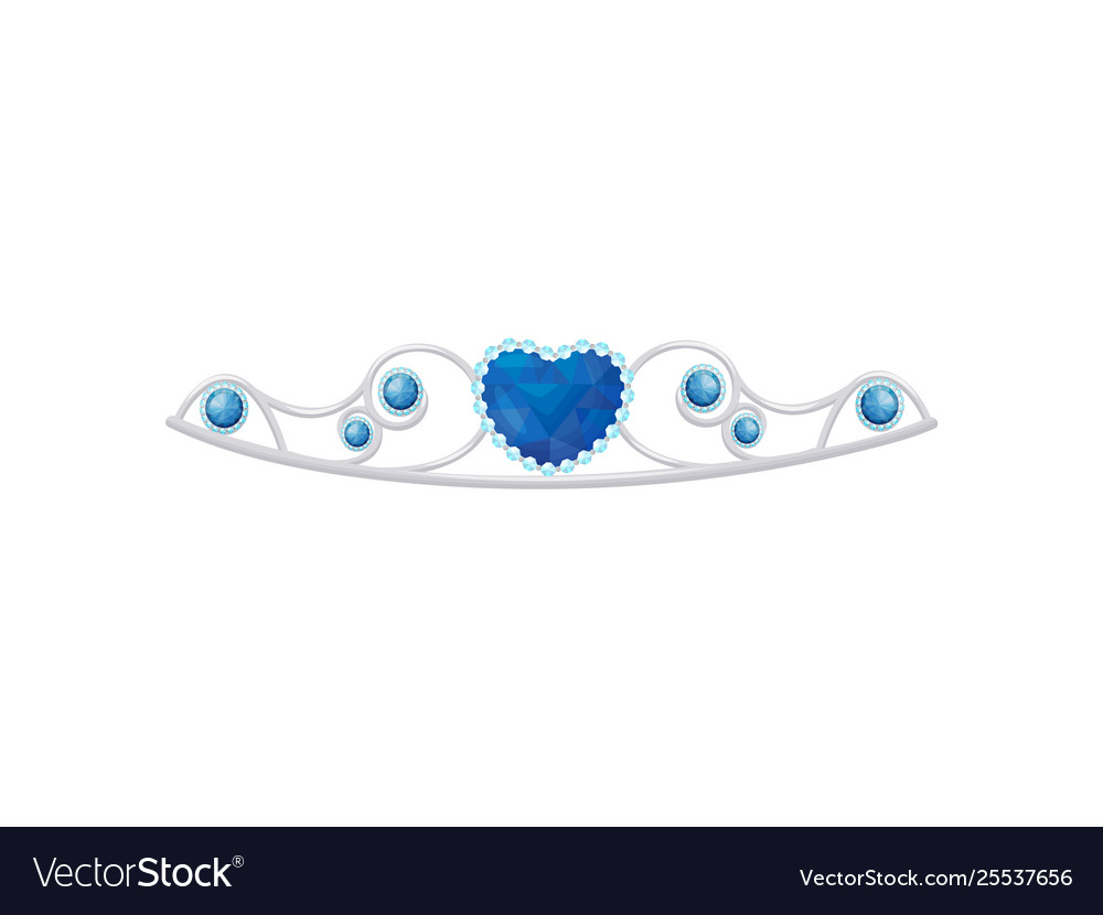 Thin silver tiara with a sapphire in shape Vector Image