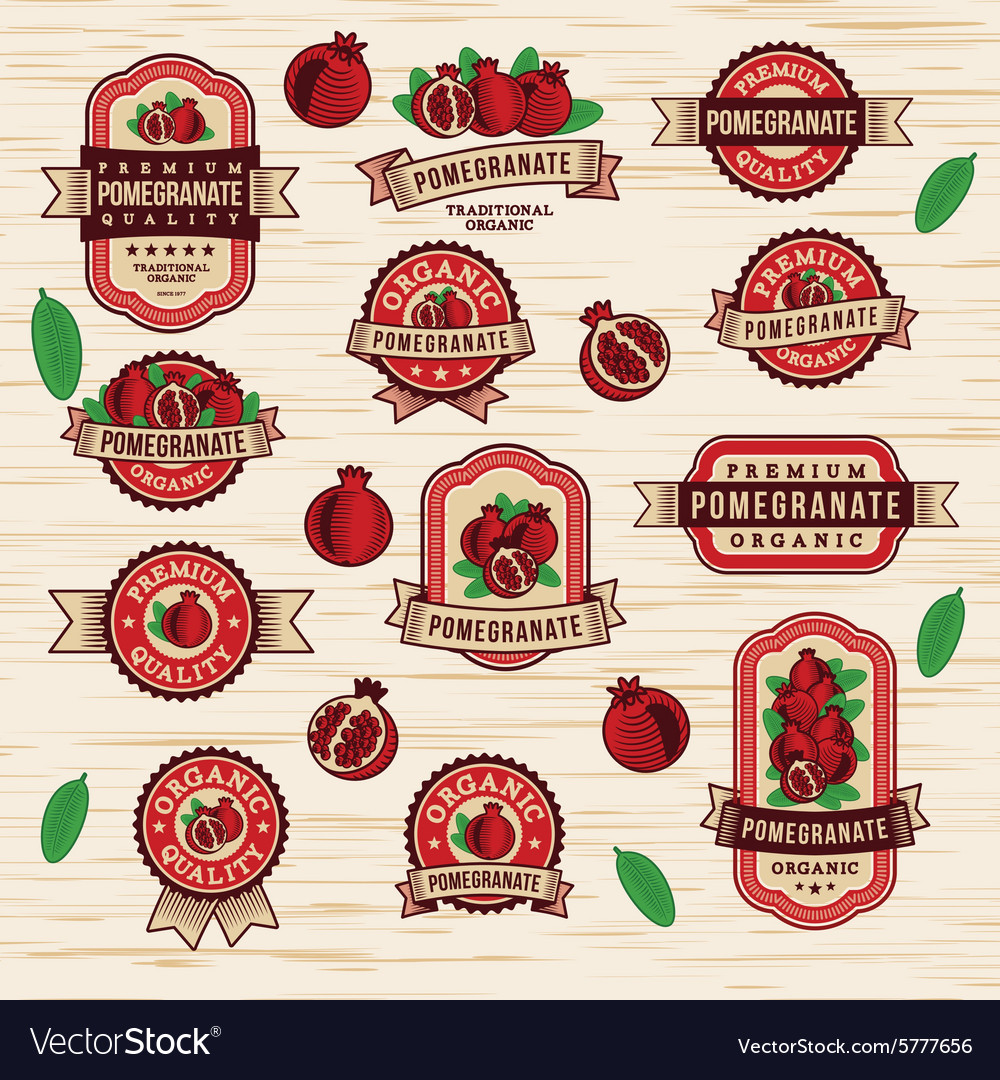 Vintage Pomegranate Labels Sticker Royalty Free Vector Image