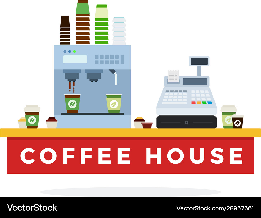 Coffee counter with machine and cups flat Vector Image