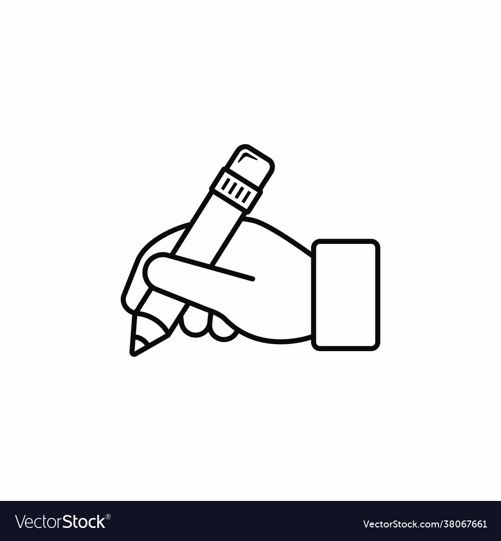 Hand hold pencil outline icon writing