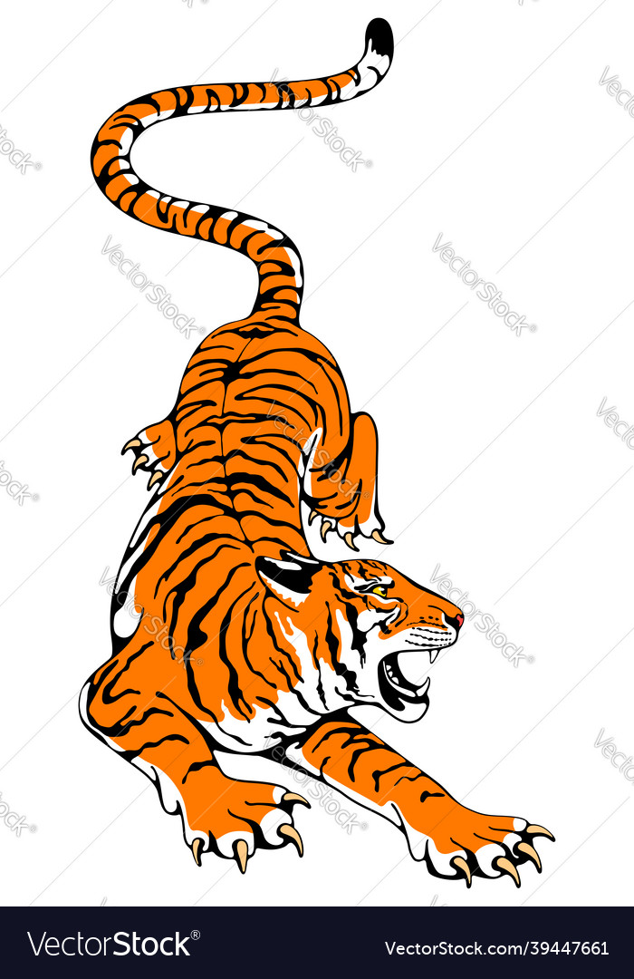 Hunting tiger graphic drawing Royalty Free Vector Image