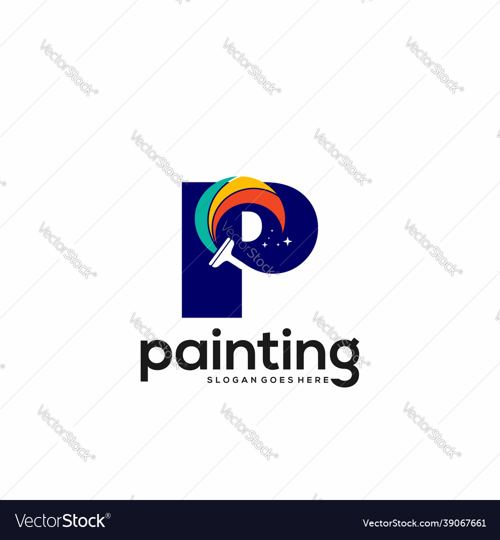 P letter logo and paint drop design combination