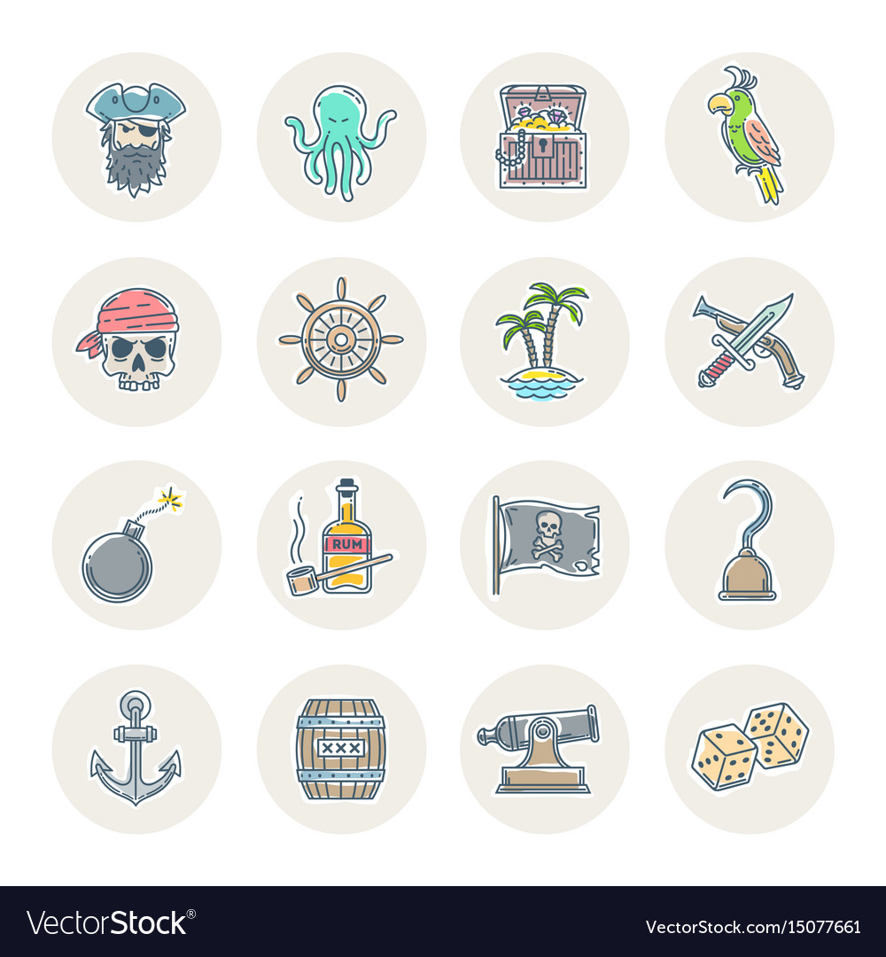 Pirate line icon set