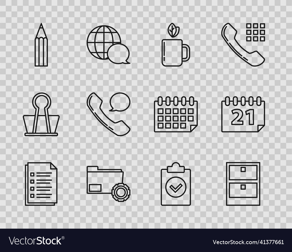 Set line file document archive papers drawer cup vector image Set line file document archive papers drawer cup