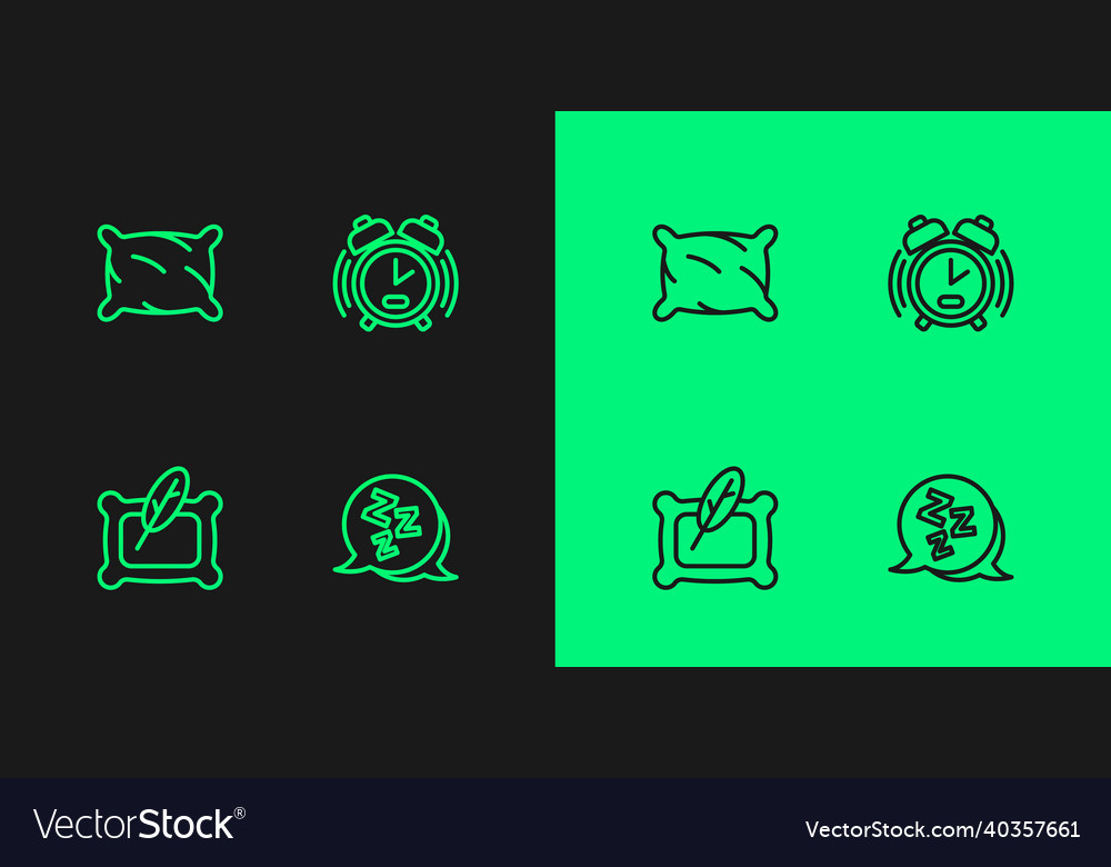 Set line sleepy pillow and alarm clock icon
