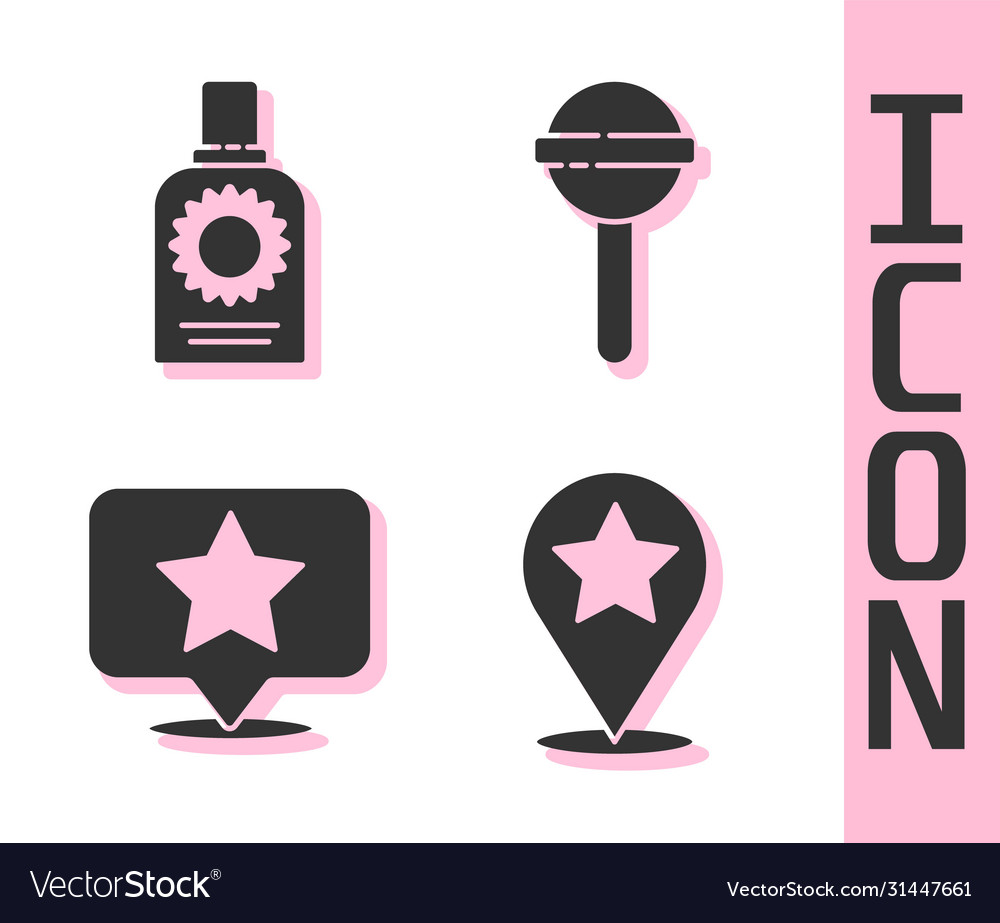 Set map pointer with star sunscreen spray bottle vector image Set map pointer with star sunscreen spray bottle