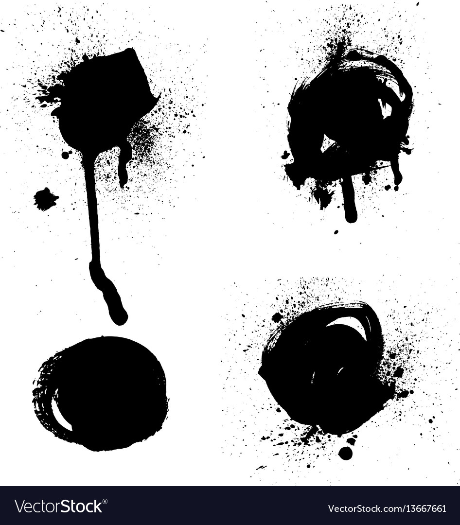 Set of black and white ink splash blots